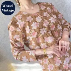 vintage ヴィンテージ レトロ古着 花柄ロングワンピース シルク 長袖 桜