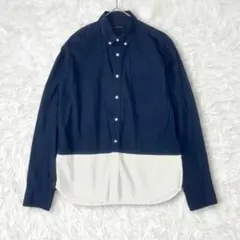レイジブルー　切り替えボタンダウンシャツ　ネイビー×ホワイト　長袖　コットン　M
