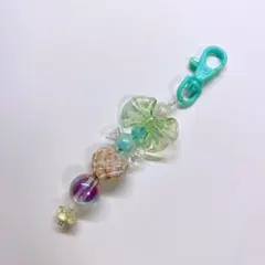 ハンドメイド　縦型ビーズストラップ　キーホルダー　推し活　ビーチブルー