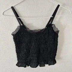 黒シャーリングキャミソール　フリル