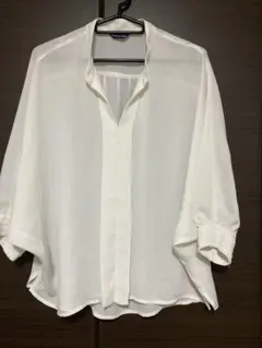 ホワイト シフォン Vネックシャツ バルーンスリーブ38