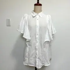 【美品】レイカズン　ホワイト フリルスリーブ シャツ　ブラウス　オフィス