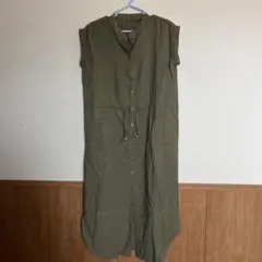 オリーブ色ノースリーブシャツワンピース　羽織としても♡