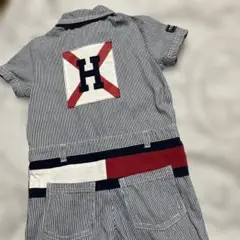 美品☆トミー☆つなぎ　デニムストライプ H刺繍付き☆５　１１０