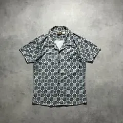 90s サイケデリック 幾何学 フラクタル 柄 オープンカラー シャツ 古着