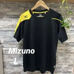Mizuno ブラック イエロー シャツ L トレーニング ジョギング スポーツ