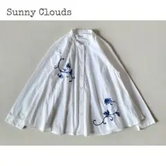【Sunny Clouds】サニークラウズ 染付草花文トップス M カットソー
