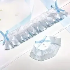 ★No.1043 にじぱぺっと ぬい服 ヘッドドレス スタイ セット 水色