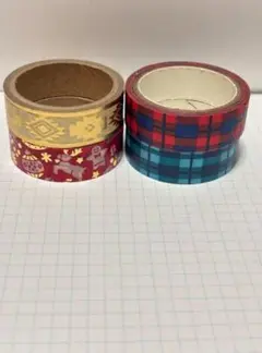 マスキングテープセット 赤金と青赤チェック