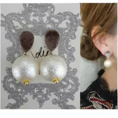 620＊ブラウン ベロア しずく パール 大人可愛い 高見え 上品 プチプラ