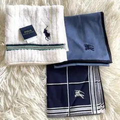 BURBERRY ハンカチ POLO 新品 3枚セット 青 白