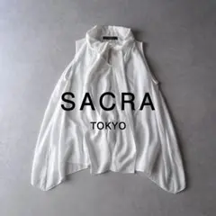 美品【SACRA】1,7万 テンセル ボウタイブラウス サクラ ホワイト 521