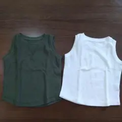 サーマル ワッフル 半袖 Tシャツ ノースリーブ ホワイト カーキ 2枚 美品