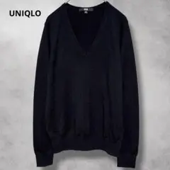 【ユニクロ】UNIQLO（M）Vネック/ニット/セーター/長袖/薄手/春秋/黒