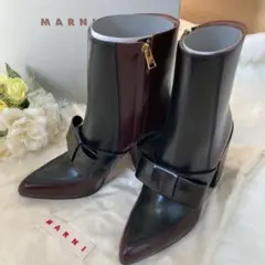 新品未使用 MARNl マルニ リボンショートブーツ 本革 レディース