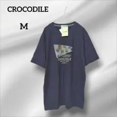 クロコダイル　プリントTシャツ 　ネイビー　Vネック　タグつき　半袖　M