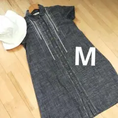 ❰M❱半袖シャツワンピースチュニックネイビーナチュラル夏物レディースかわいい