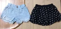 美品 mamaraku デニム ショートパンツ 半ズボン スカート 90 95