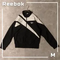 【美品】Reebok 刺繍ロゴ ベクター ナイロンジャケット 白黒M
