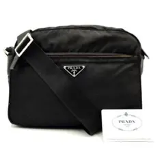 PRADA ショルダーバック 黒 ナイロン 三角プレート カメラバック レザー