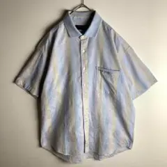【シャツ　同系色総柄　リネン混　くすみカラー　リブライン　ゆるだぼ　古着】
