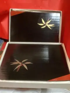木製漆器　隅折盛皿　12枚セット( 25㎝✖️18㎝ 11枚・22㎝✖️22㎝ 1枚