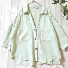 【お値下げ】ZARA ザラリネン夏パステルカラー半袖シャツsize USA M
