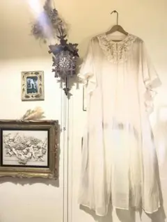 U.S.A vintage お花刺繍 フレアスリーブナイティガウン