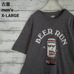 古着 OLD NAVY Tシャツ BEER RUN ビアラン 企業ロゴ 灰 XL