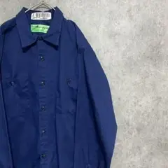 00S 長袖　ワークシャツ　ARAMARK ネイビー メンズ　M 古着　A3