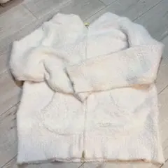 ジェラピケ　ホワイト×ピンク　フワフワジップアップルームウェア　上着