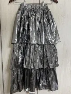 an+frameシルバーメタル フリルロングスカート