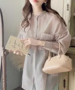 CLASSICALELF シアーバンドカラービッグシャツ　グレージュ S