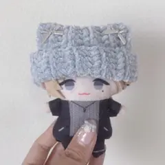 【水色キラgr】にじぱぺっと　ぬい帽子　ぬい服　ネコ耳　ニット帽 10cmぬい