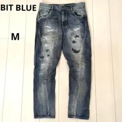 BIT BLUE　デニム　ダメージ加工　オイル加工　シンチバック　M