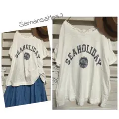Sm2/後ろリボン♪ヴィンテージライクなプリントTシャツ　サラッとスラブ天竺素材