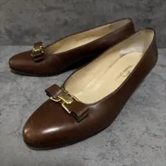 ♡極美品♡ タニノクリスチー　パンプス　リボン　本革　ブラウン　1708