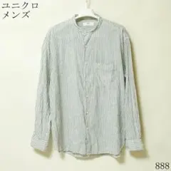 ユニクロ ストライプ バンドカラーリネン１００％シャツＭサイズ
