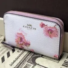 コーチ ラウンド コインケース フラワー カード 定期 小銭 財布 EN143