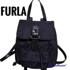 【美品】【FURLA 】フルラ ネーム柄 ミニリュック 黒 ブラック