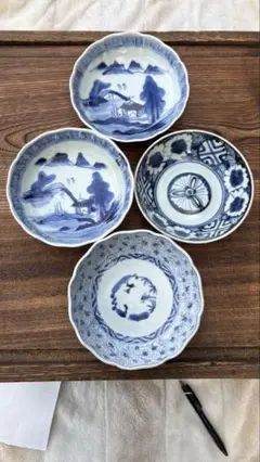 298 古伊万里 染付 膾皿なます皿５客 みじん微塵唐草文様 江戸時代/蛸唐草文 298 古伊万里 染付 膾皿なます皿5客 みじん微塵唐草文様 江戸