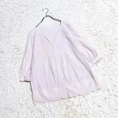 【Selectione】チュニックシャツ (L) 刺繍 七分袖 ライトピンク