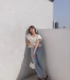 【美人百花掲載】センタープレスストレートデニムパンツ