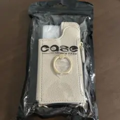新品　ベージュ スマホケース リング付き ストラップ
