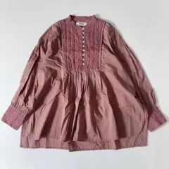 極美品ꕥツムグ リネンストライプキルト ブラウス ギャザー 洗える 現行品