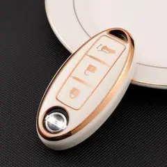 日産Nissan スマートキーケース TPU キーカバー 白×金 バックドア