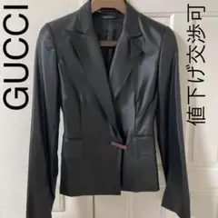 グッチ gucci テーラードジャケット シルバー金具 ロゴ入り 黒 ブラック