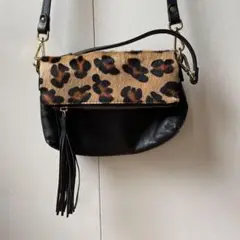 ジャンニキャリーニ ハラコレオパード柄 ヒョウ柄 本革ショルダーバッグ