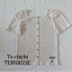 テチチ テラス リブニット パワショル トップス F 白スクエアネック
