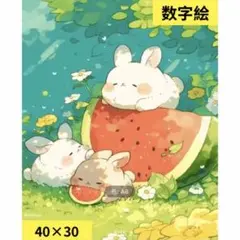 数字絵　ペイントバイナンバー　うさぎとスイカ　40×30